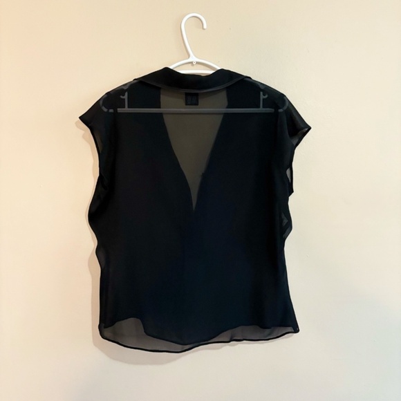 Vintage Y2K Mossimo Sheer Black Cap Sleeve Blouse Black Satin Trim - Picture 8 of 12